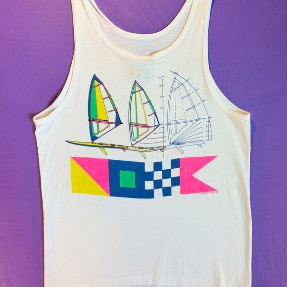 Vintage 80s 1989 Newport Blue Boat Sleeveless Shirt Tank Top Nautical Sailing - Picture 1 of 6